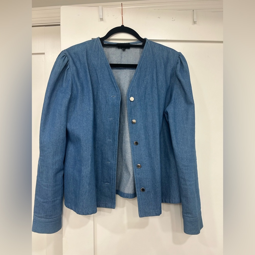 Static womens blue faux denim blazer